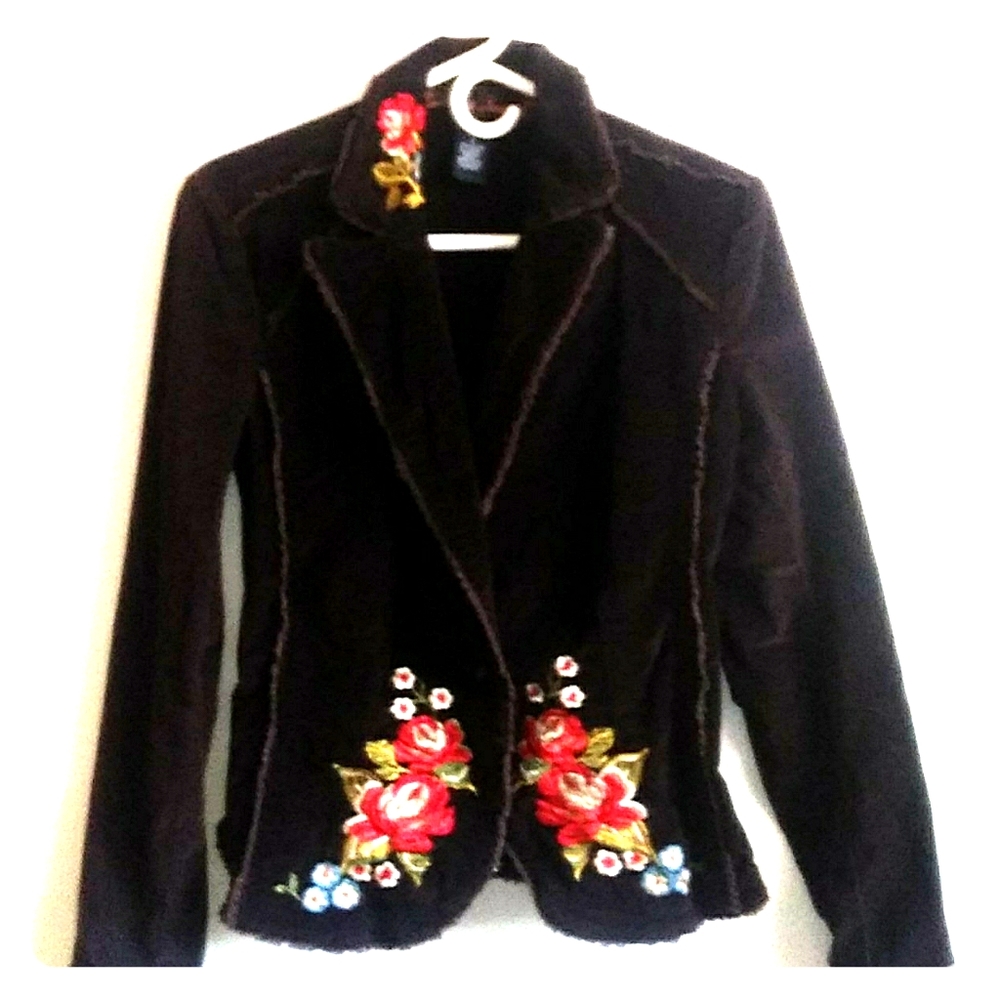 Dark Brown Embroidered corduroy blazer
